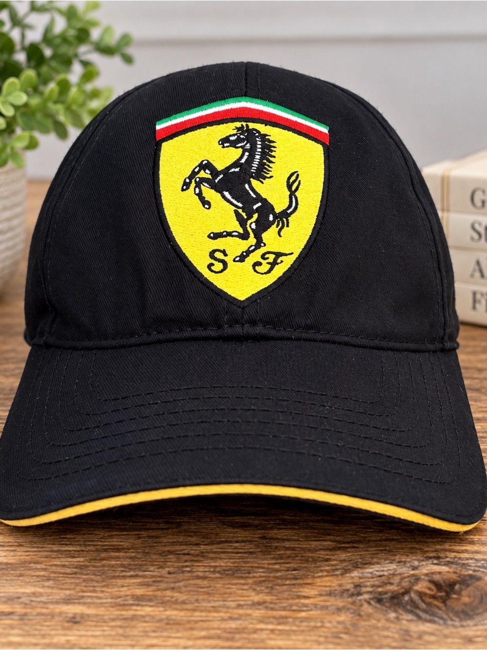 Ferrari Black Cap with Yellow Shield and Yellow Trim- NWT